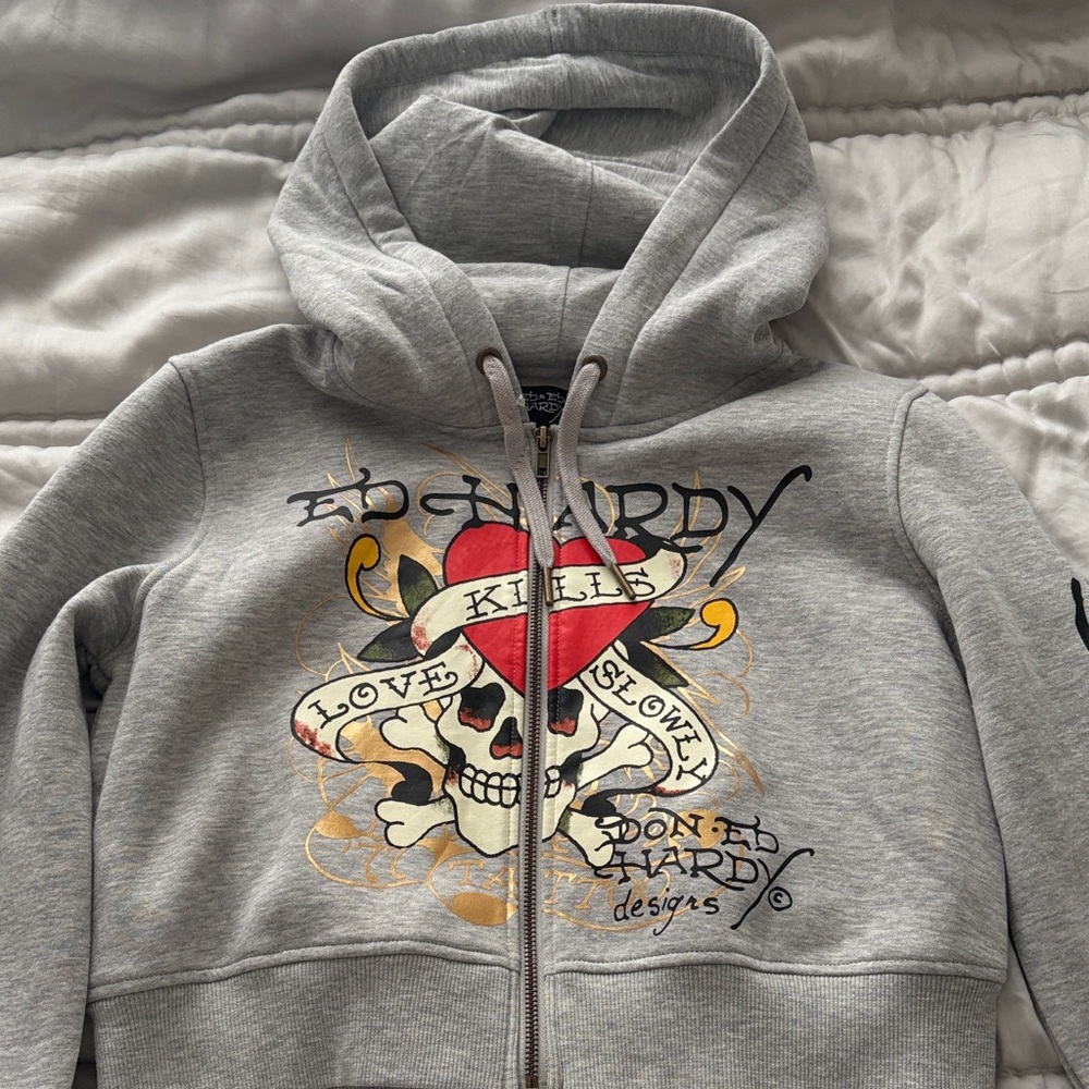 Authentic Ed Hardy Gray cropped Hoodie